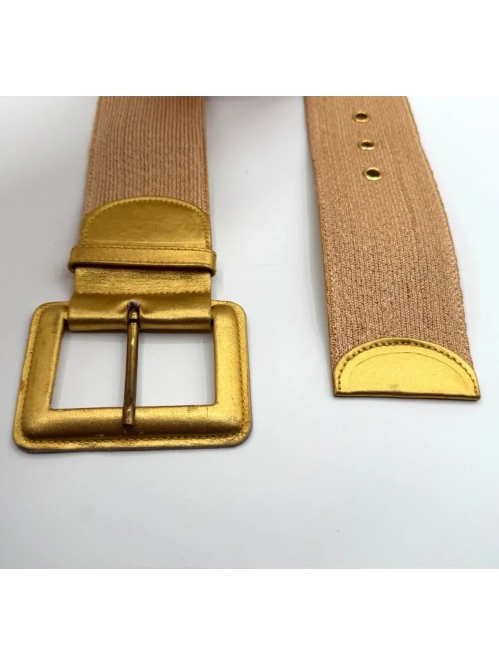 Vintage Paloma Picasso Italy Gold Woven Genuine Leather Wide Belt Size Large